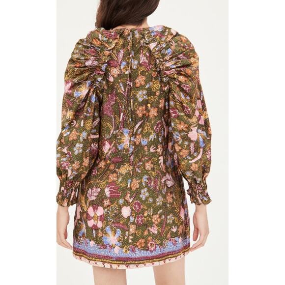 NEW Ulla Johnson Devya Mini Dress (Sz 0) Puff Sleeve Ruffle Trim Blush Floral - Picture 4 of 14
